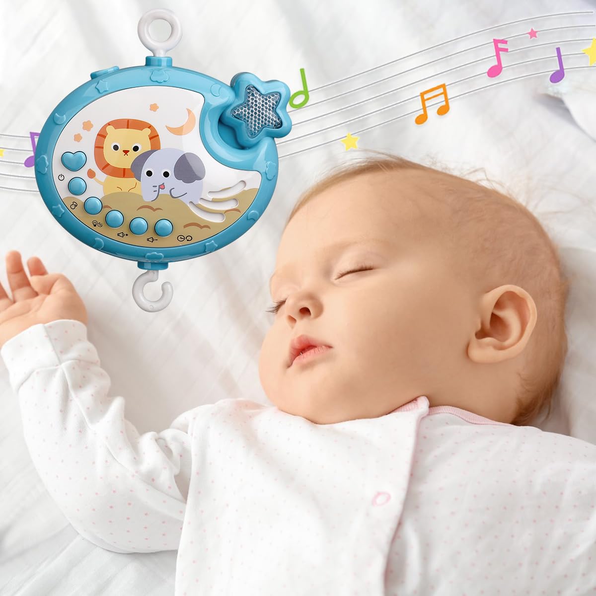 Baby Crib Mobile with Music and Light, Crib Toy with Remote Control ＆ Timming Function, Projector Rotating Hanging Rattles Toys Baby Mobile Gift Toy for 0-24 Moths Boys and Girls
