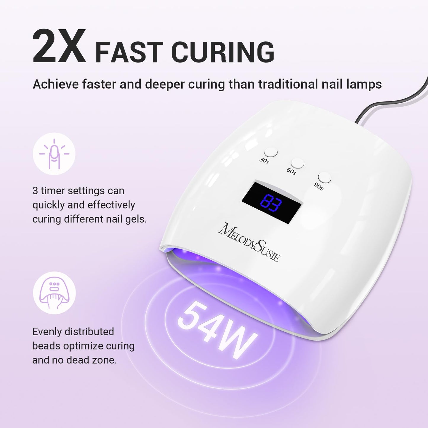 MelodySusie Professional UV LED Nail Lamp, P-Plus30I High Efficient Nail Dryer with 3 Timers & Detachable Base Cures All Hard Gels, Especially Rhinestone Glue, Solid & Liner Gel Polishes