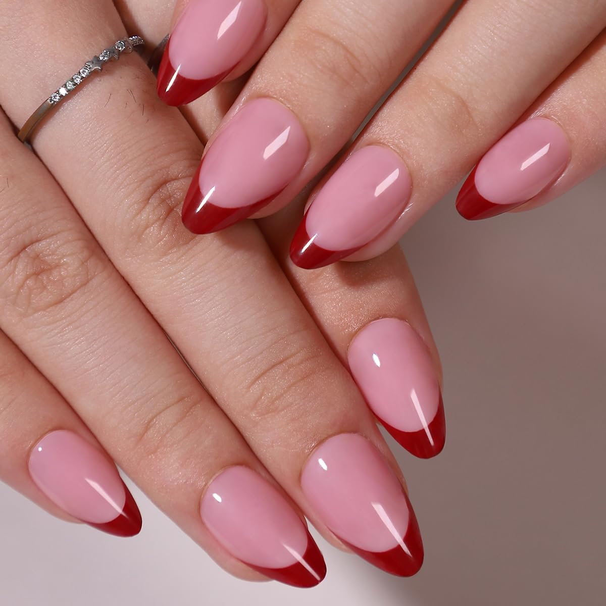 6 Packs (144 Pcs) French Tip Press on Nails Medium Almond Fake Nails 6 Color French Tip False Nails Full Cover Glossy Acrylic Stick on Nail for Women Manicure