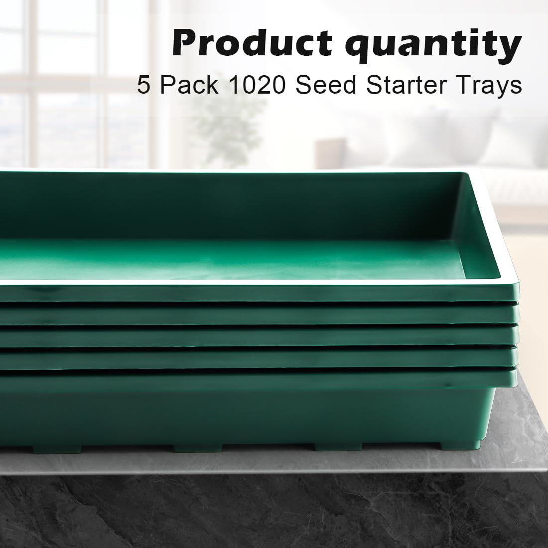RooTrimmer 1020 Nursery Pots Trays 5 Pack, Plastic Flat Seed Starter Trays, Durable Seedling Potting Tray for Carrying and Holding Planting Pot (Green)