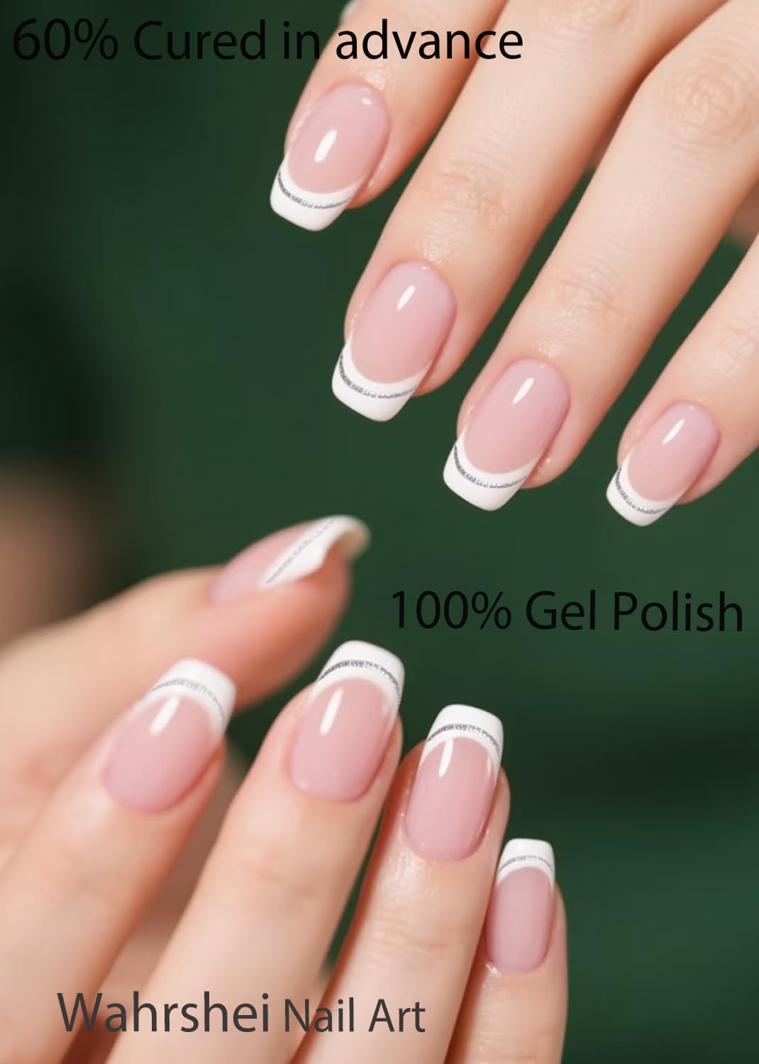Semi Cured Gel Nail Strips, No LED Lamp Needed, French Glitter Gel Nail Stickers, Wraps for Home Manicure DIY