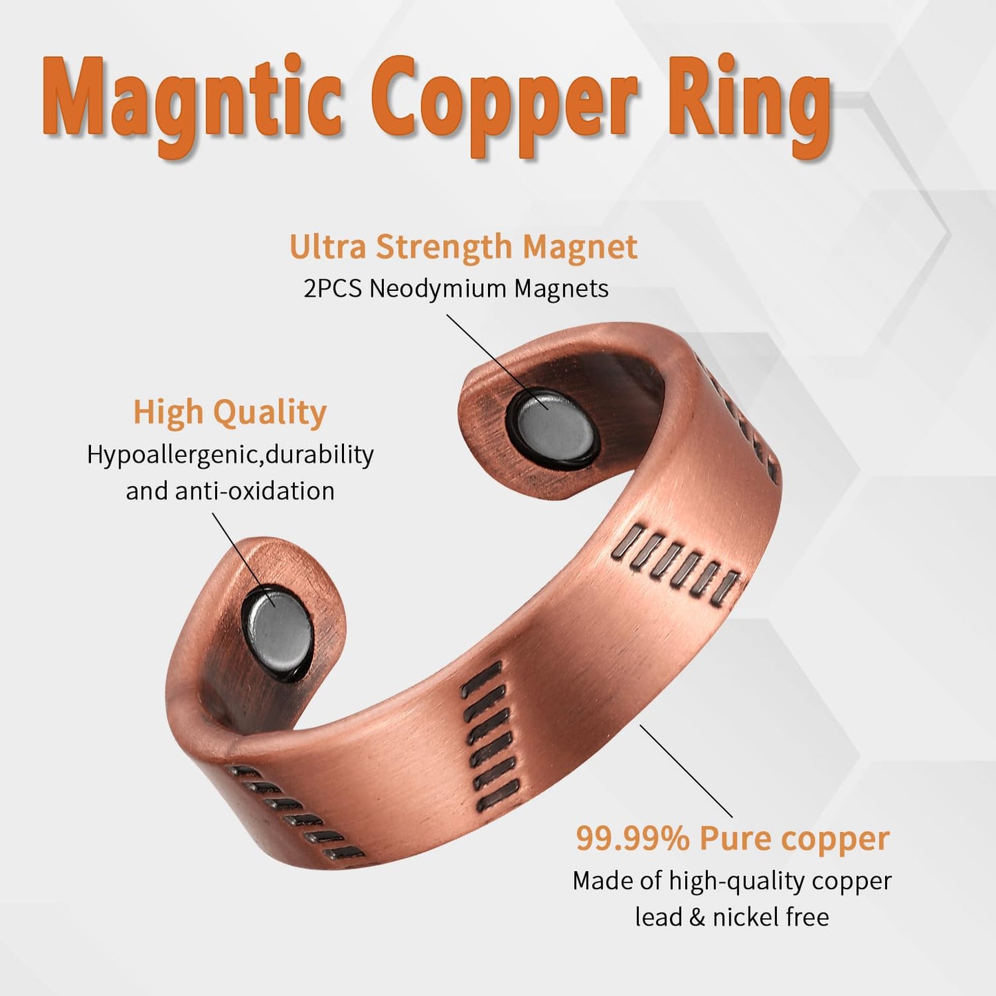 BioMag 3Pcs Lymphatic Drainage Copper Ring for Men Women, 99.99% Pure Copper Magnetic Rings, Adjustable Jewelry Gift with Jewelry Box (Style A)