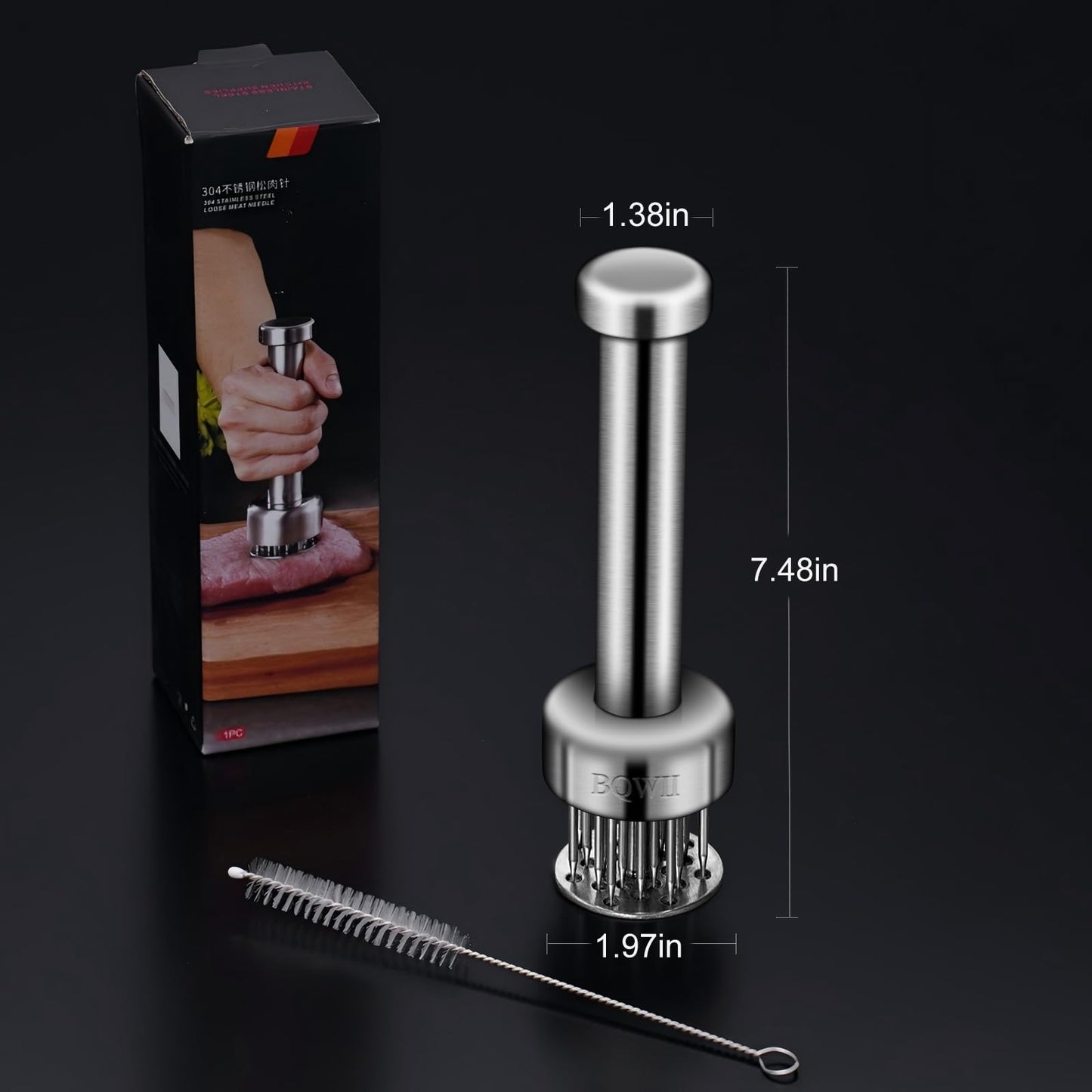 BQWII Stainless Steel Meat Tenderizer Tool with 21 Sharp Needles - A Meat Tenderizer Mallet for Chicken and Beef, Durable Meat Mallet Hammer, Easy-Grip Meat Hammer Tenderizer