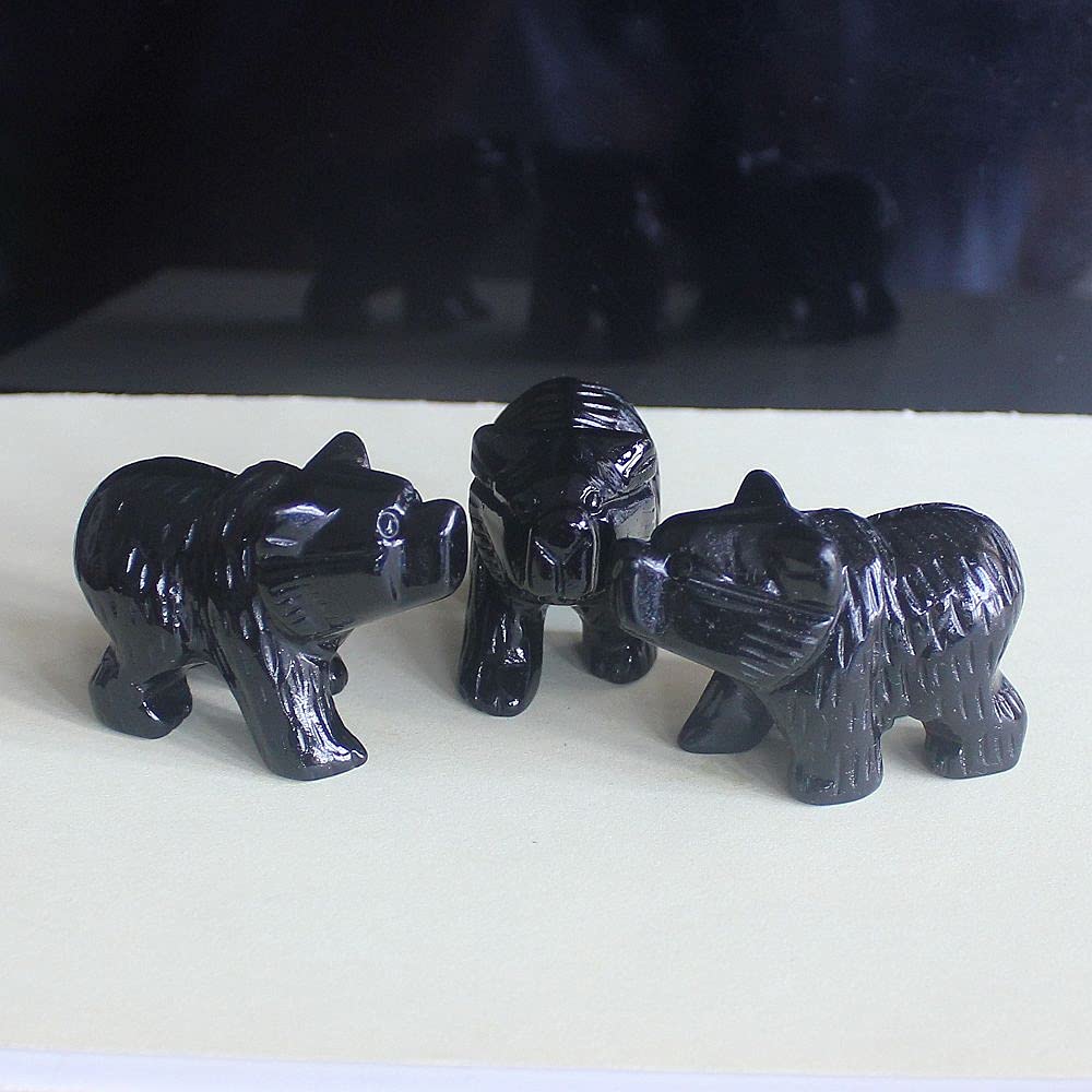 2'' Hand Carved Mixed gemstom Crystal Bear Animal Figurine Animal Carving (Black Obsidian)