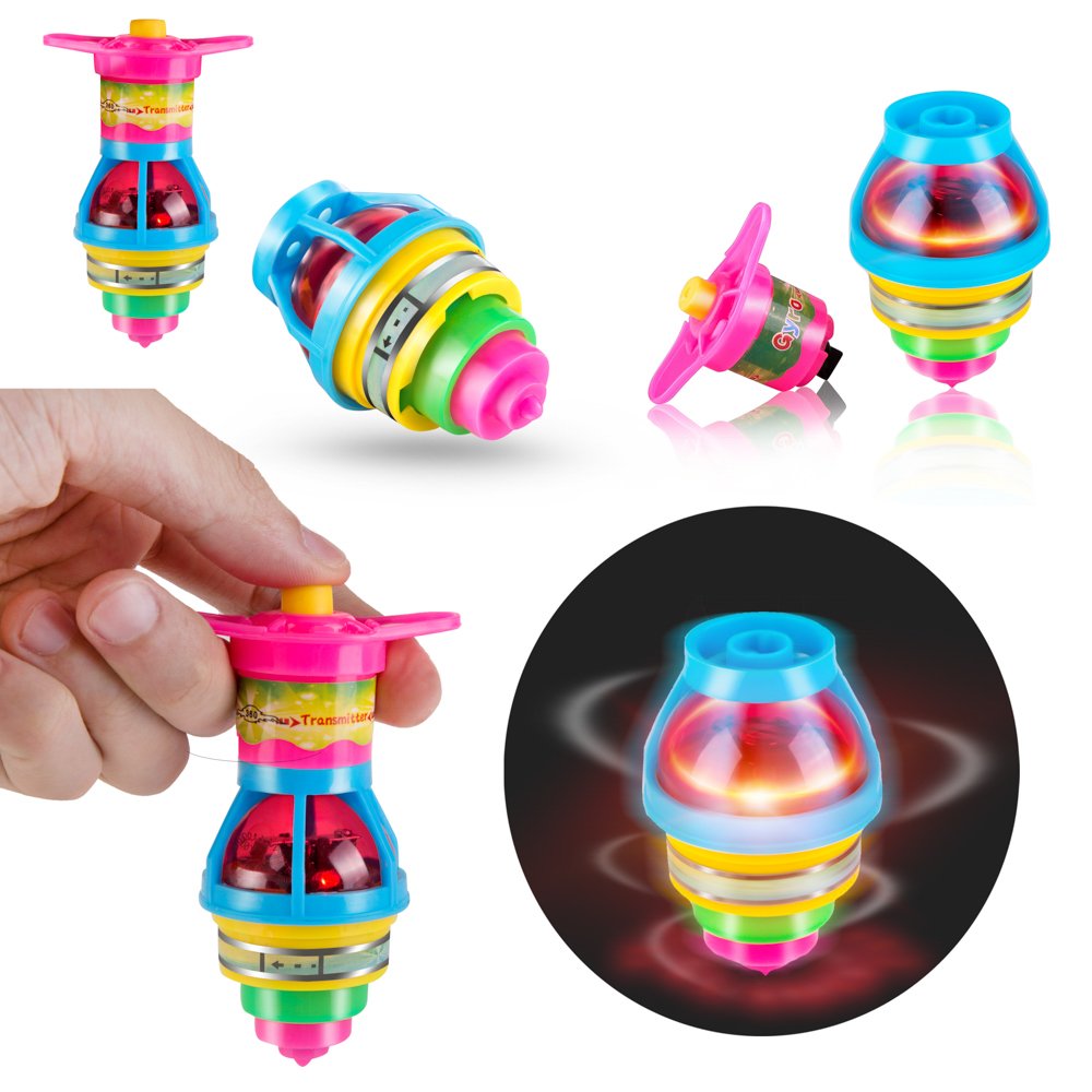 PROLOSO 15-Pack Light Up Flashing UFO Spinning Tops with Gyroscope Novelty Bulk Toys Party Favors