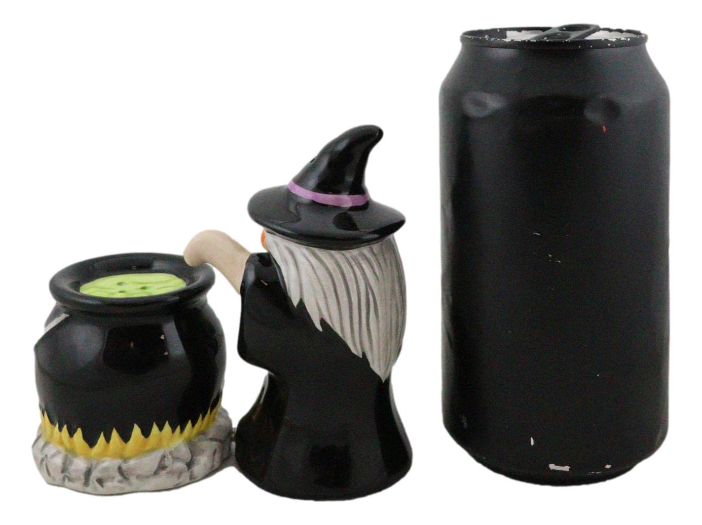 Ebros Gift 'Double Double Toil And Trouble Fire Burn And Cauldron Bubble' Black Potion Magic Witch And Large Cauldron On Fire Hearth Salt Pepper Shakers Set Ceramic Figurines