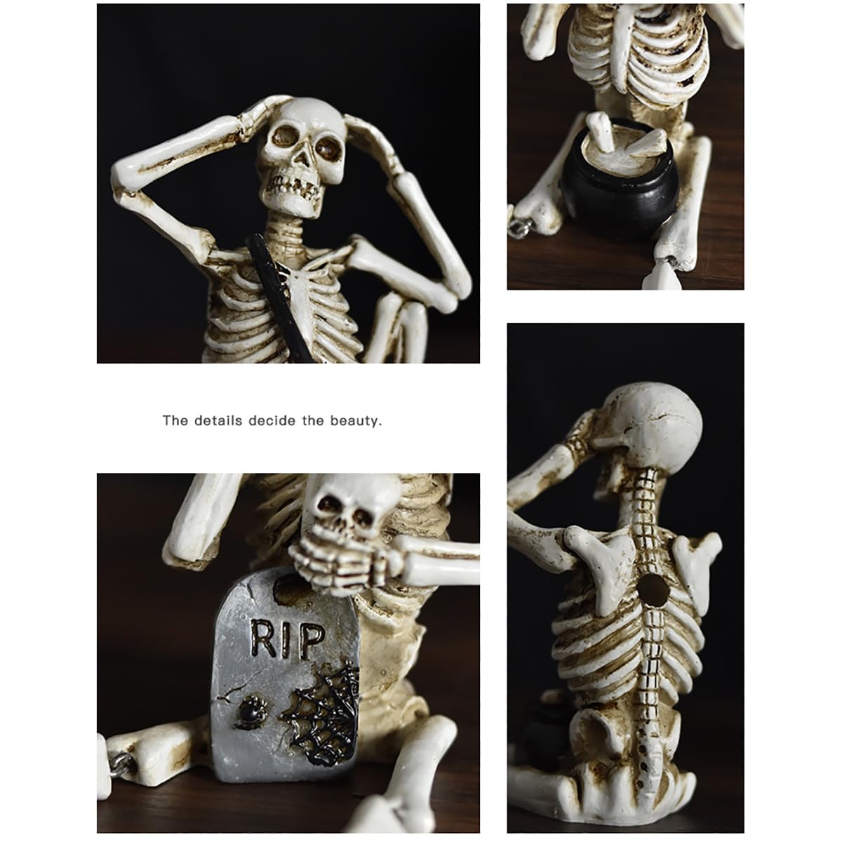 Set of 3 Skeleton Shelf Sitters – Halloween “See No Evil, Speak No Evil, Hear No Evil” Figurines – Gothic Skull Decoration with Legs Dangling – Spooky Funny Shelf Decor for Home, Party, Office