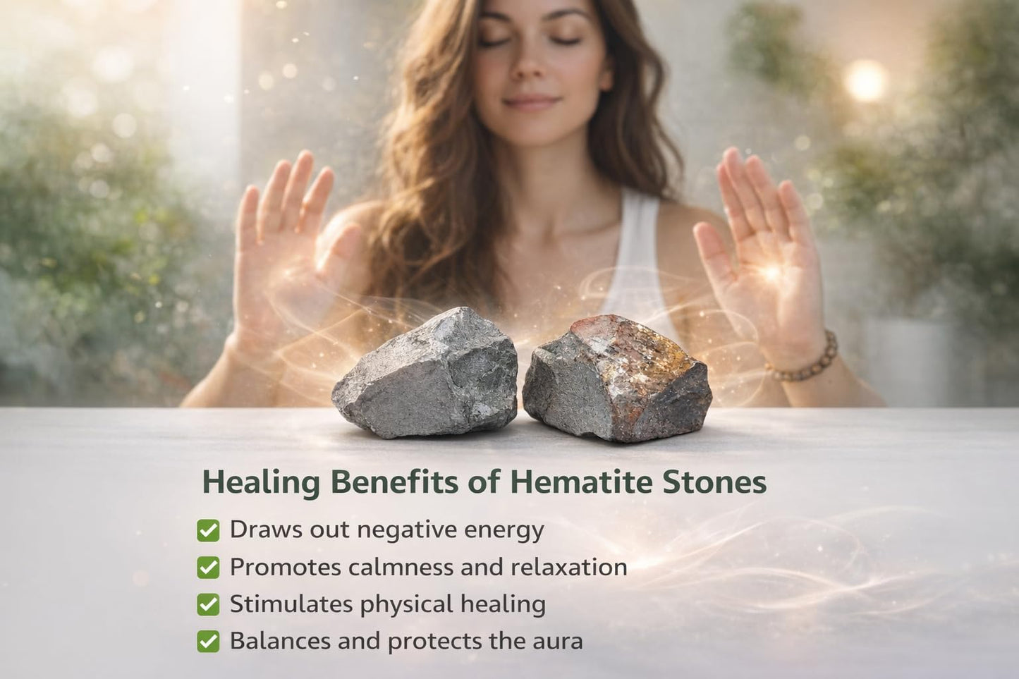 Healing Crystal Stones, 1.25-2.0" Large Reiki Healing Gemstones Natural Tumbled Polished Stones for Energy Witchcraft Therapy Meditation Pack 2 (Hematite)