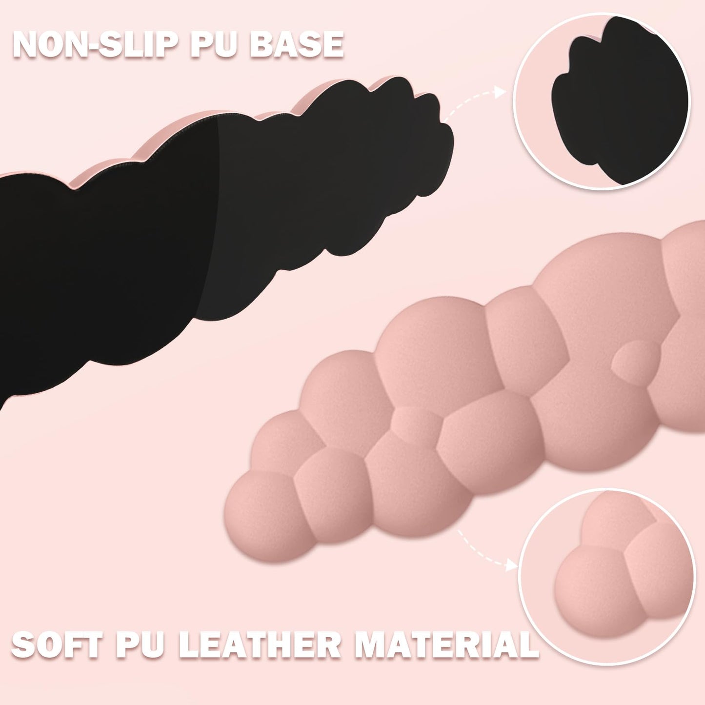 Lauspuck Cloud Keyboard Wrist Rest Mouse Pad Set, PU Leather Memory Foam Wrist Cushion Support, Mouse Wrist Pad, Non-Slip Wrist Support for Home, Office, Light Pink Cloud