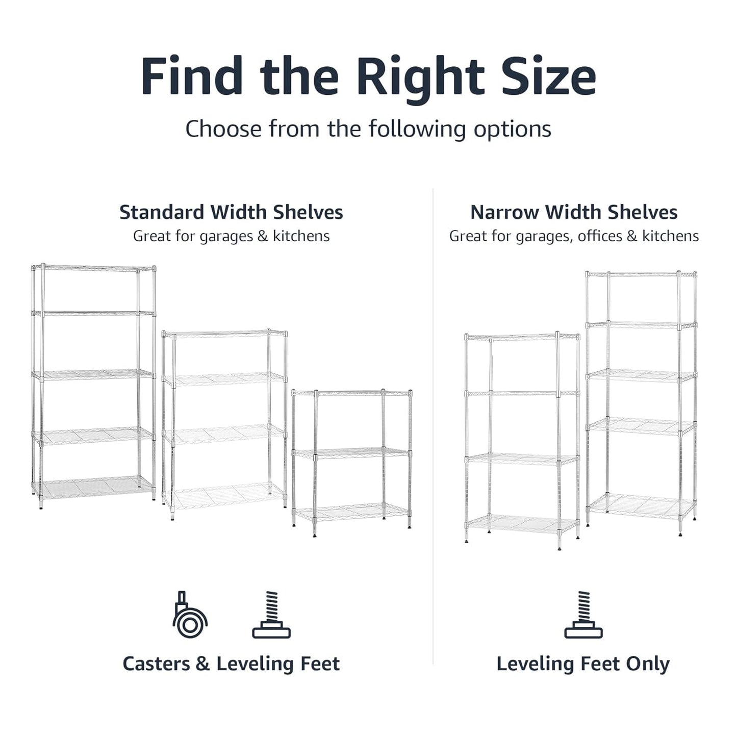 Amazon Basics 3-Shelf Adjustable Heavy Duty Steel Wire Shelving Rack with Chrome Finish, No-Tool Assembly, 250 lbs per Shelf, 23.2" L x 13.4" W x 30" H