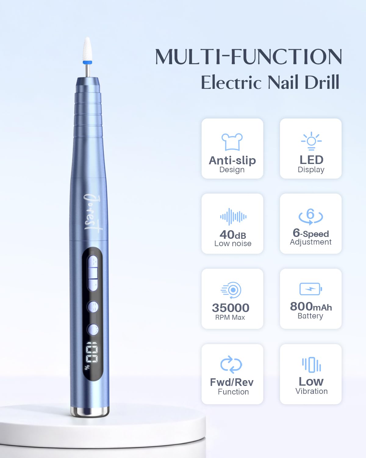 JOREST Electric Nail Drill Kit, 13 in 1 Rechargeable Nail File, 6-Speed Beginners Set, for Acrylic Gel Nails, Manicure & Pedicure Tool with Nail Drill Bits and Sanding Bands,Gifts for Women, Blue