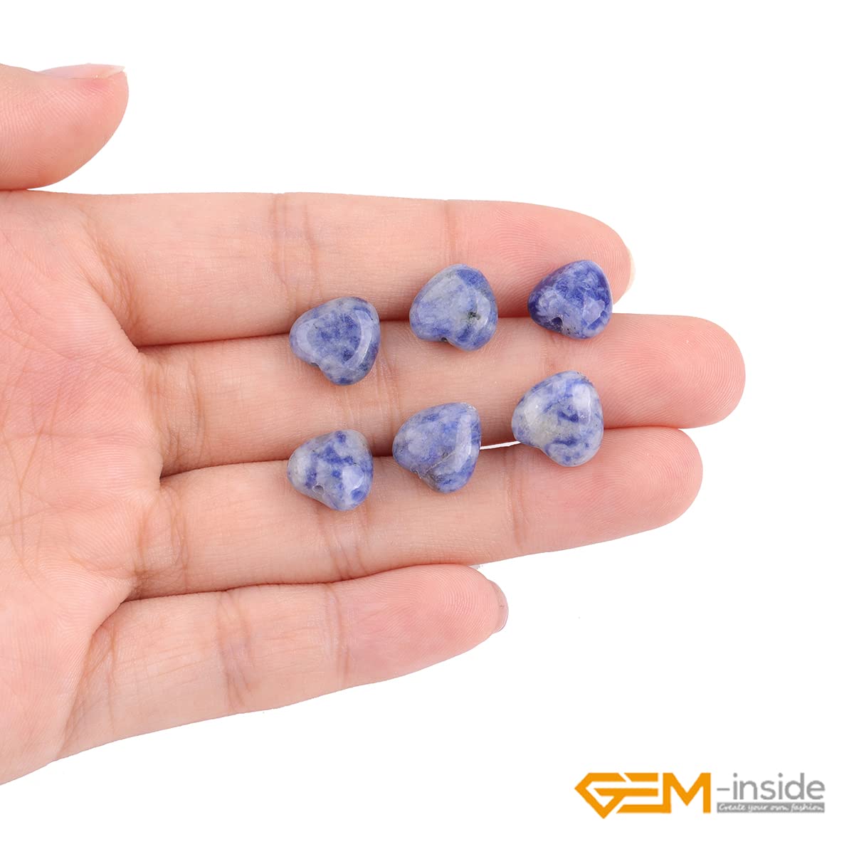 GEM-Inside 10mm Heart Charms Natural Blue Dot Sodalite Jasper Gemstone Stone Beads for Jewelry Making Full 15" Strand Power Energy Healing Chakra Stone Beads