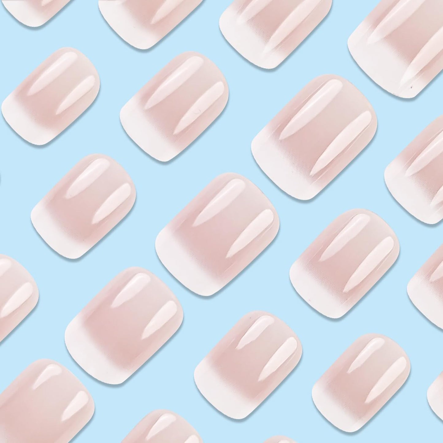 Press on Nails Short Square MABKJLF Fake Nails Full Cover Pink & White Gradient False Nails Glossy Glue on Nails Stick on Nails Acrylic Nails Artificial Nails for Women Girls 24Pcs