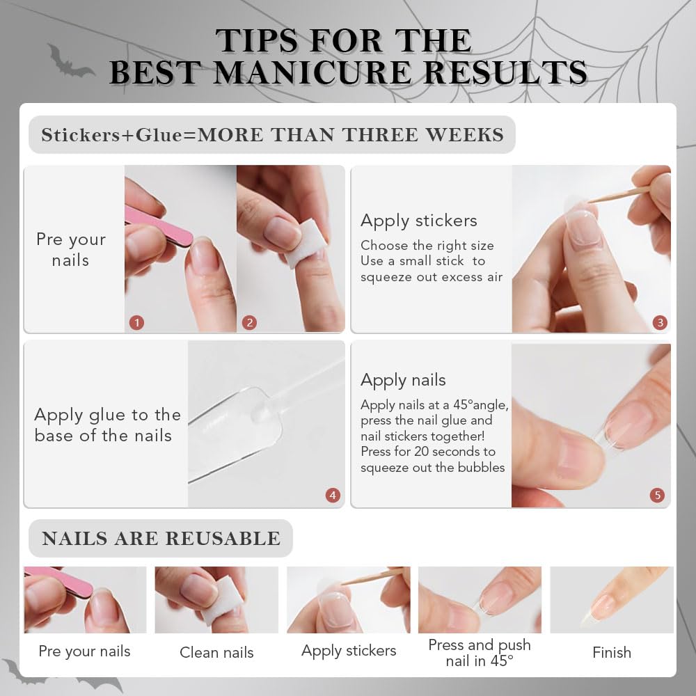 Nude Pink Halloween Press on Nails Short Almond with Cobweb Designs, Short Almond Artificial Fake Nails with Spider Web Design, Perfectly Fit Full Cover Glossy Stick on Ghost Nail for Women Girls