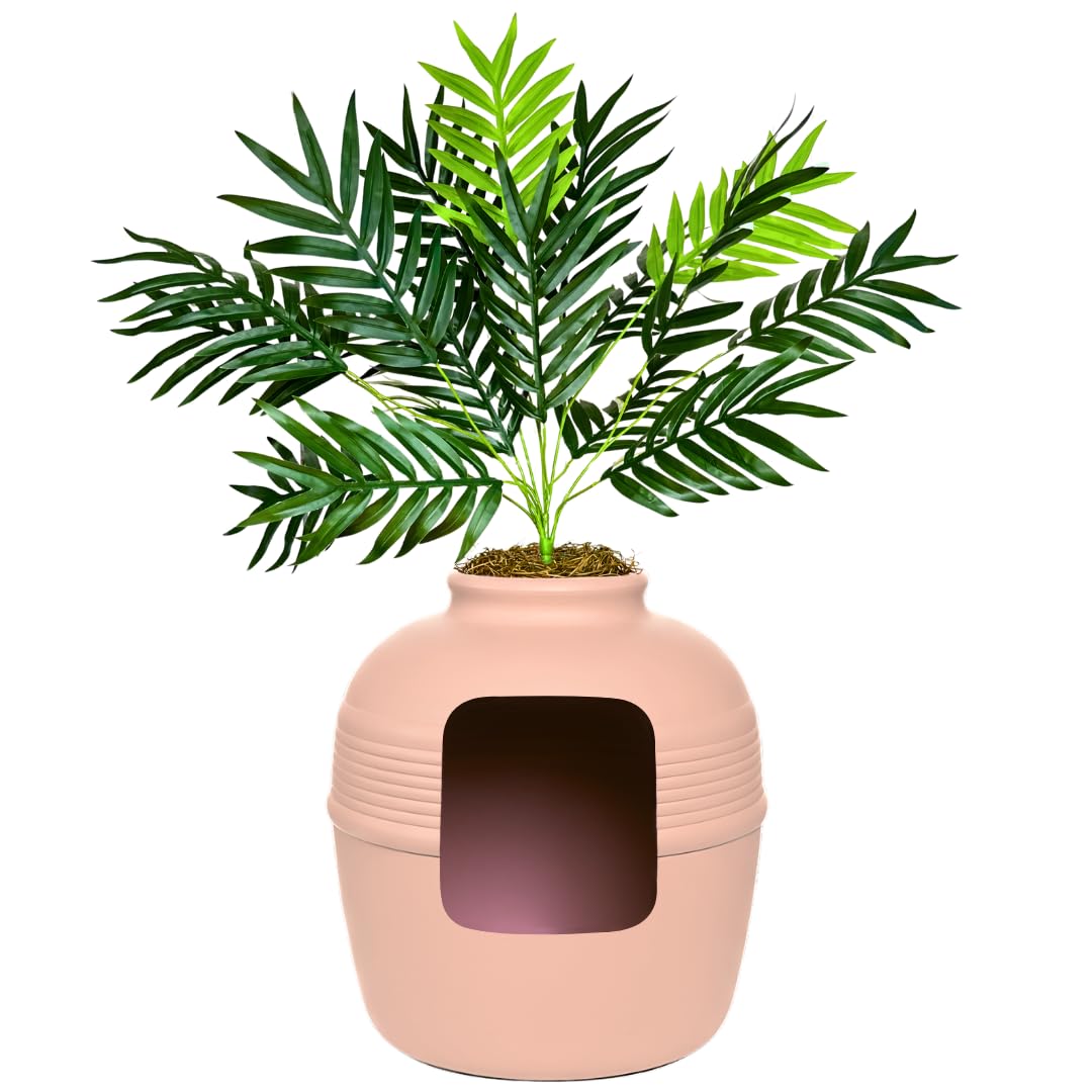 Good Pet Stuff Original Hidden Litter Box Planter, Decorative Cat Litter Enclosure with Carbon Filter, Artificial Palm Plant, Upgraded Design, Easy to Clean, Base Kit, White Birch