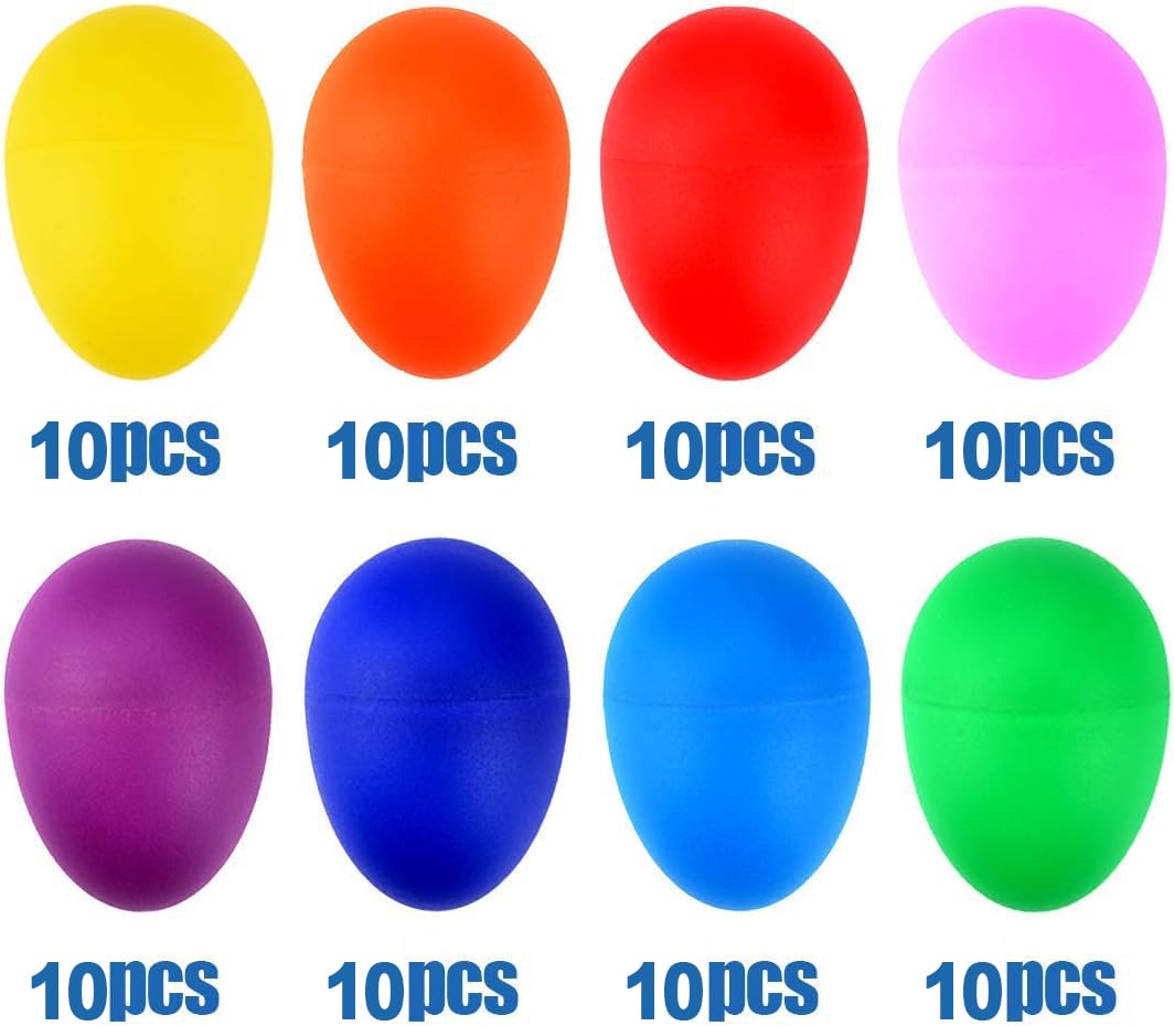 Augshy 40PCS Plastic Egg Shakers Percussion Musical Maracas Easter Eggs with a Storage Bag for Music Learning DIY Painting(8