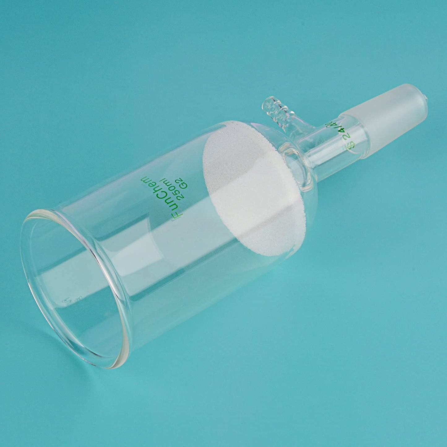 FunChem Buchner Filtering Funnel with Medium Frit (G2), I.D. 76 mm, 80 mm Depth, with 24/40 Standard Taper Inner Joint and Vacuum Serrated Tubulation, 250 mL