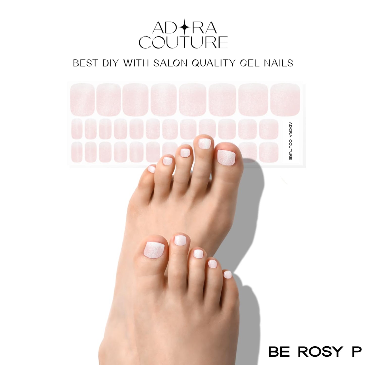 Semi Cured Gel Nail Strips – 32 Pcs Gel Pedicure Stickers - UV Nail Wraps for Toenails, Easy Application, Long Lasting, Salon Quality & UV Light Required - Be Rosy P