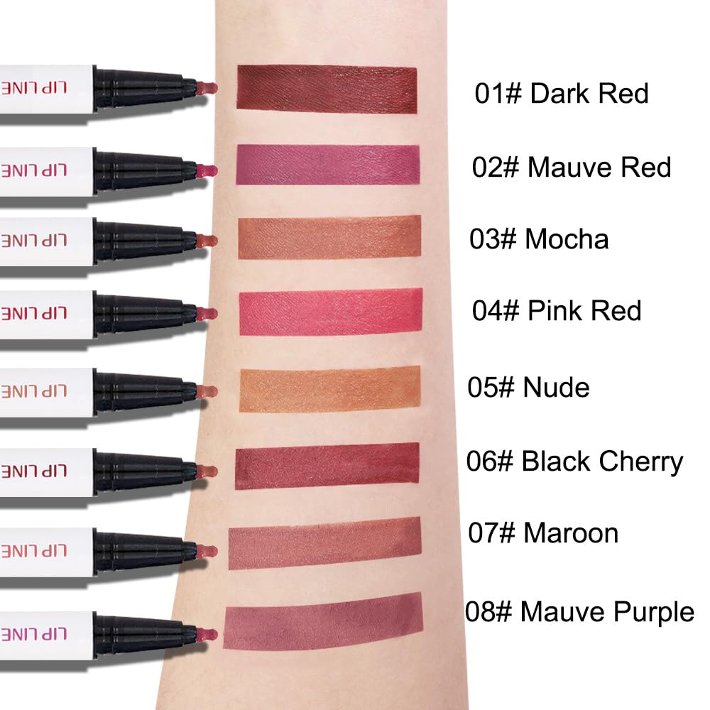 evpct Longwear Liquid Lip Liner Stain Marker Pen Long Lasting Waterproof, Mauve Purple Matte Semi Permanent 24 Hour Lip Liner and Lipstick Combo, Korean Color Stay Lipliner All Day Lips Stain peel off
