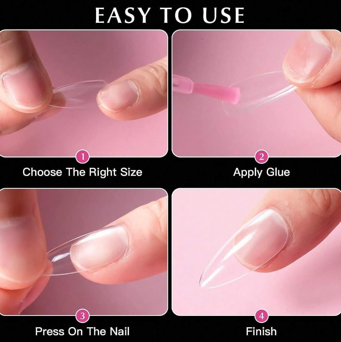 Professional Almond Nail Tips Set, 240 Pieces Clear Press-On Extensions, 12 Sizes