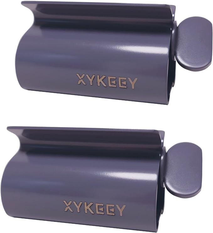 XYKEEY Toothpaste Tube Squeezer - Set of 2 Toothpaste Squeezer Rollers, Metal Toothpaste Tube Wringer Seat Holder Stand (Gray)