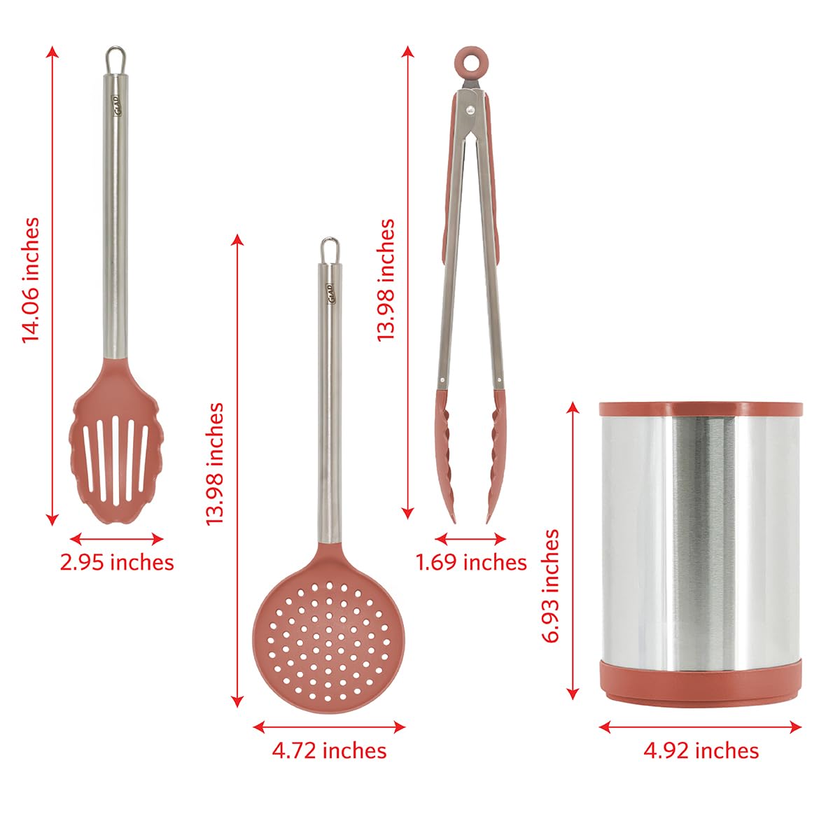 Glad Kitchen Utensils Set, 8pcs - Nonstick Cooking Tools with Stainless Steel Handles & Rotating Utensil Holder - Turners, Ladle, Spoon, Tongs, Spaghetti Server, and Skimmer - Dishwasher Safe, Rust