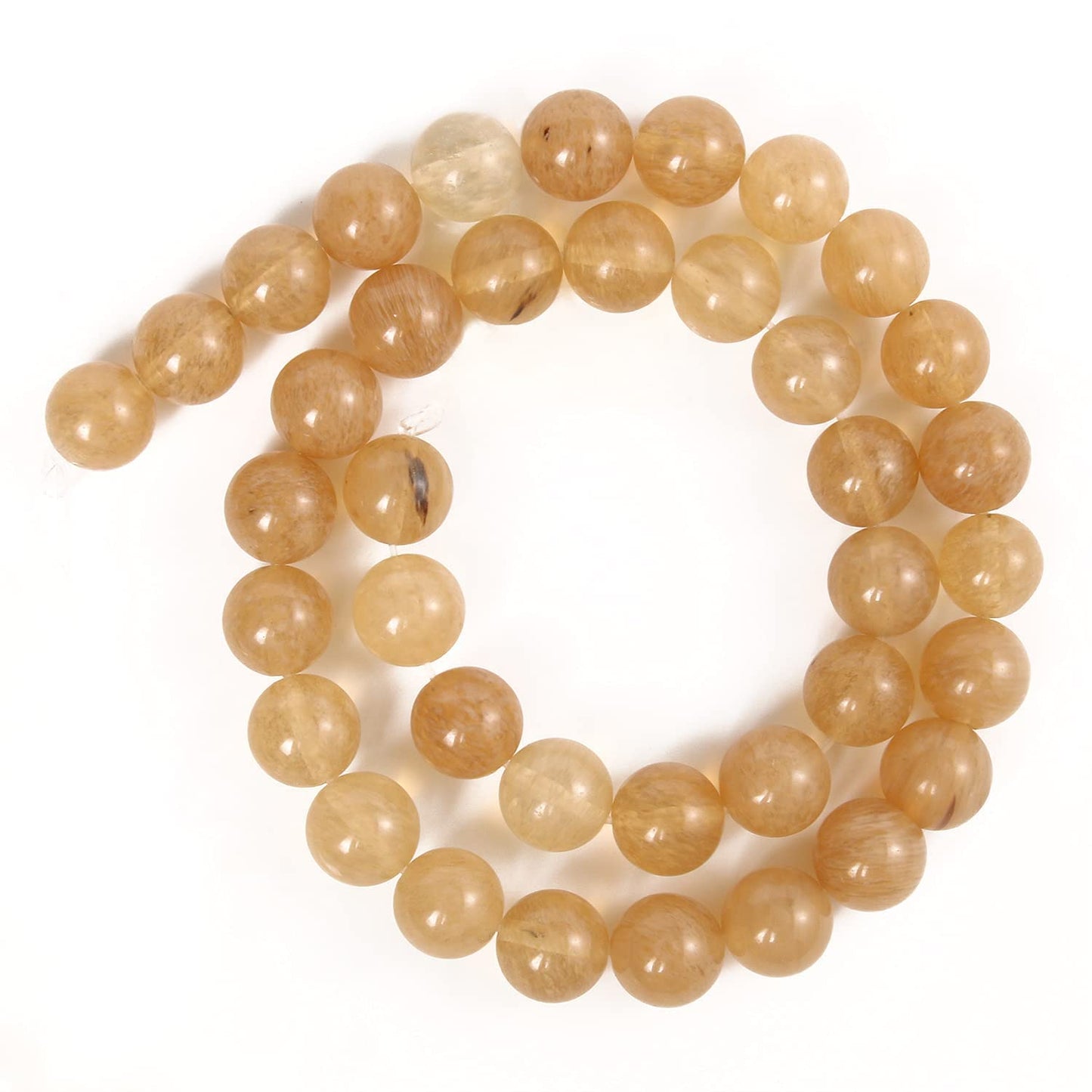 45pcs 8mm Natural Stone Beads Gold Rutilated Quartz Beads Crystal Gemstone for Jewelry Making, DIY Bracelet Necklace