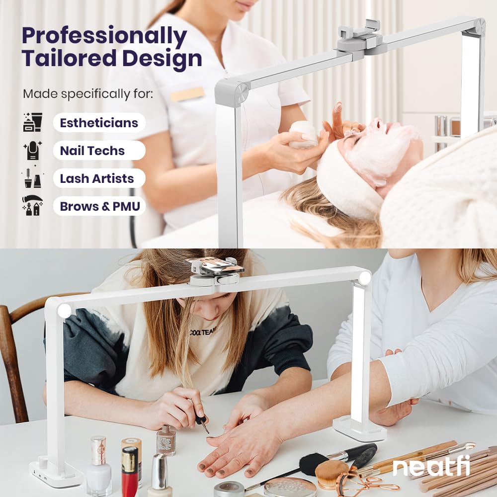 Neatfi LED Nail Tech Desk Lamp | 3,500 Lumens | 40W | Adjustable 3000K–6000K Lighting | Knob Control | Lamp for Nail Techs, Estheticians, Manicure, Facials & Threading (White-2)