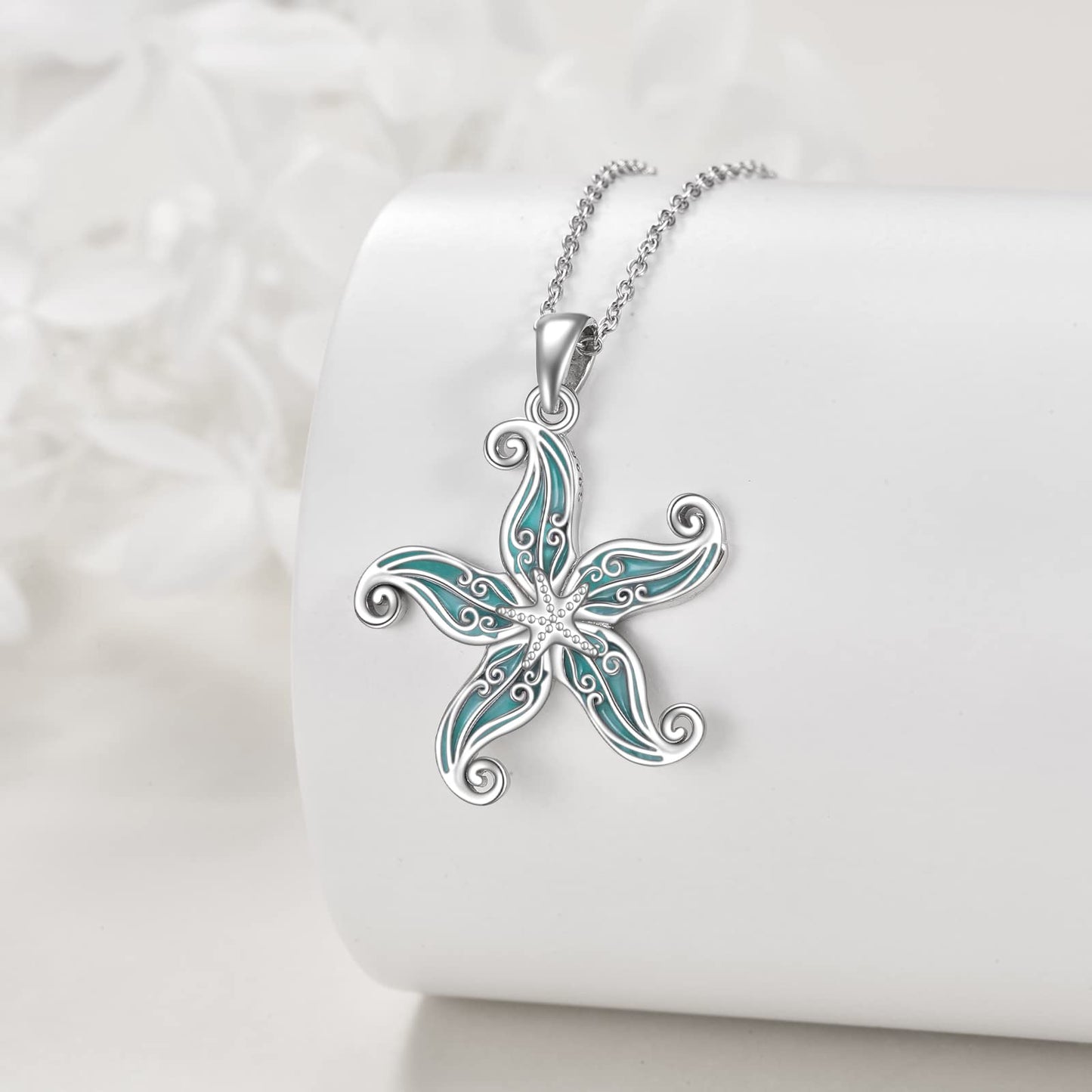 CRMAD Beach Starfish Necklace Sterling Silver Teardrop Ocean Jewelry for Women (starfish)