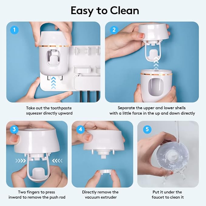Toothpaste Dispenser Wall Mounted, Automatic Toothpaste Dispenser for Kids, Toothbrush Dispenser for Bathroom with 4 Toothbrush Slots