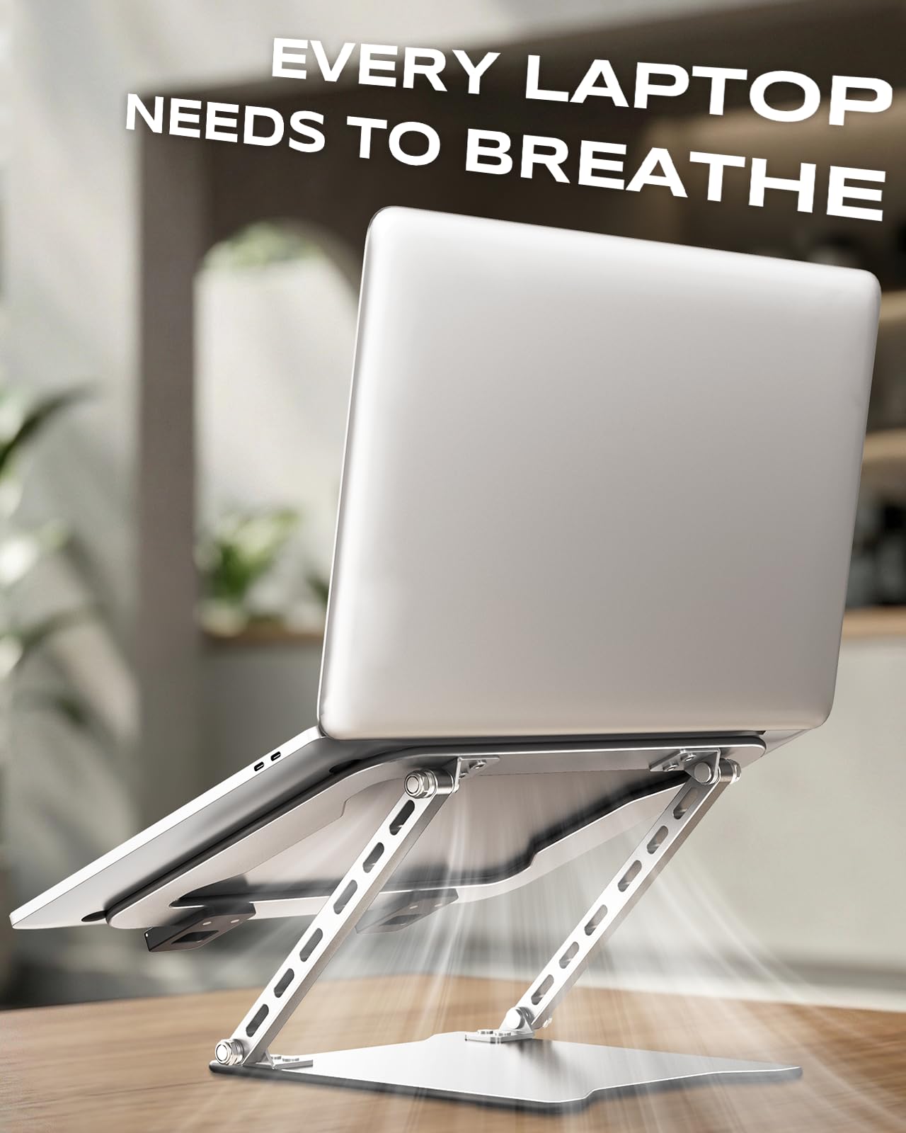 RIWUCT Ultra-Slim Portable Laptop Stand for Desk, Height Adjustable & Dual-Bar Support Laptop Riser Holder, Ventilated Computer Notebook Stand Mount, Compatible with MacBook/Dell/HP(10-15.6")