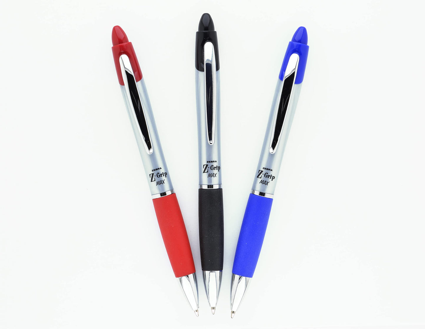 Zebra Pen, Z-Grip MAX Retractable Ballpoint Pens, Blue Ink, 1.0mm Medium Point, Wide Barrel with Comfortable Grip, Silver Barrel, Metal Clip, 12-Count, (22420)