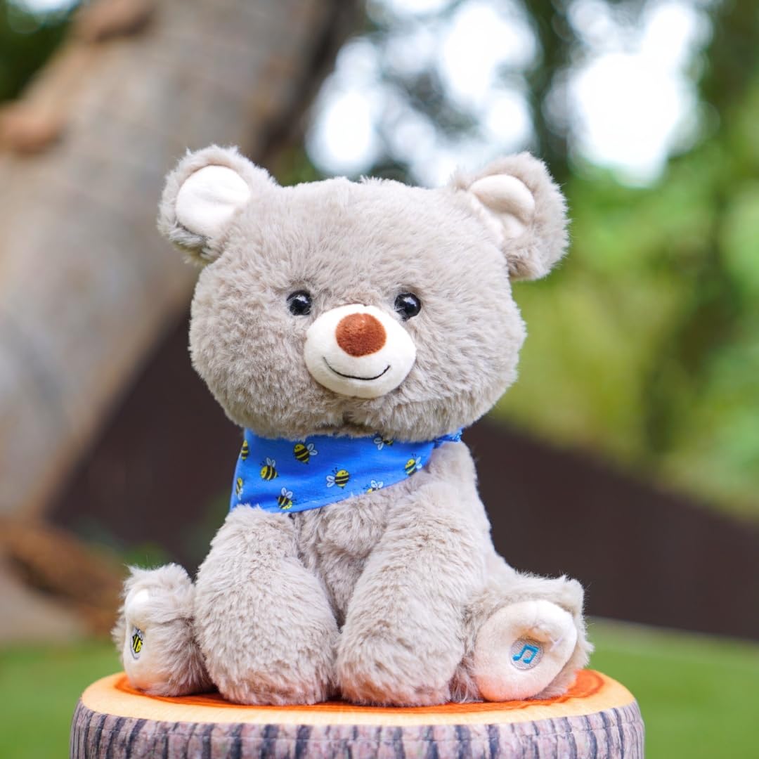 Cuddle Barn My Bear Coby - Animated Bear Cub Stuffed Animal, 11" Gray Singing Plush Toy