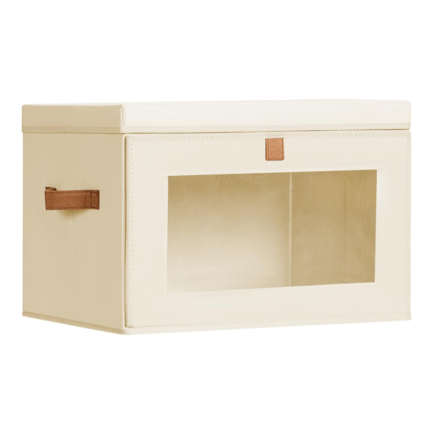 Homsorout Large Closet Storage Bins - Collapsible Storage Bins with Handles & Window, Decorative Boxes with Lids, Fabric Cubes for Living Room, Dorm, 1 Pack, Beige