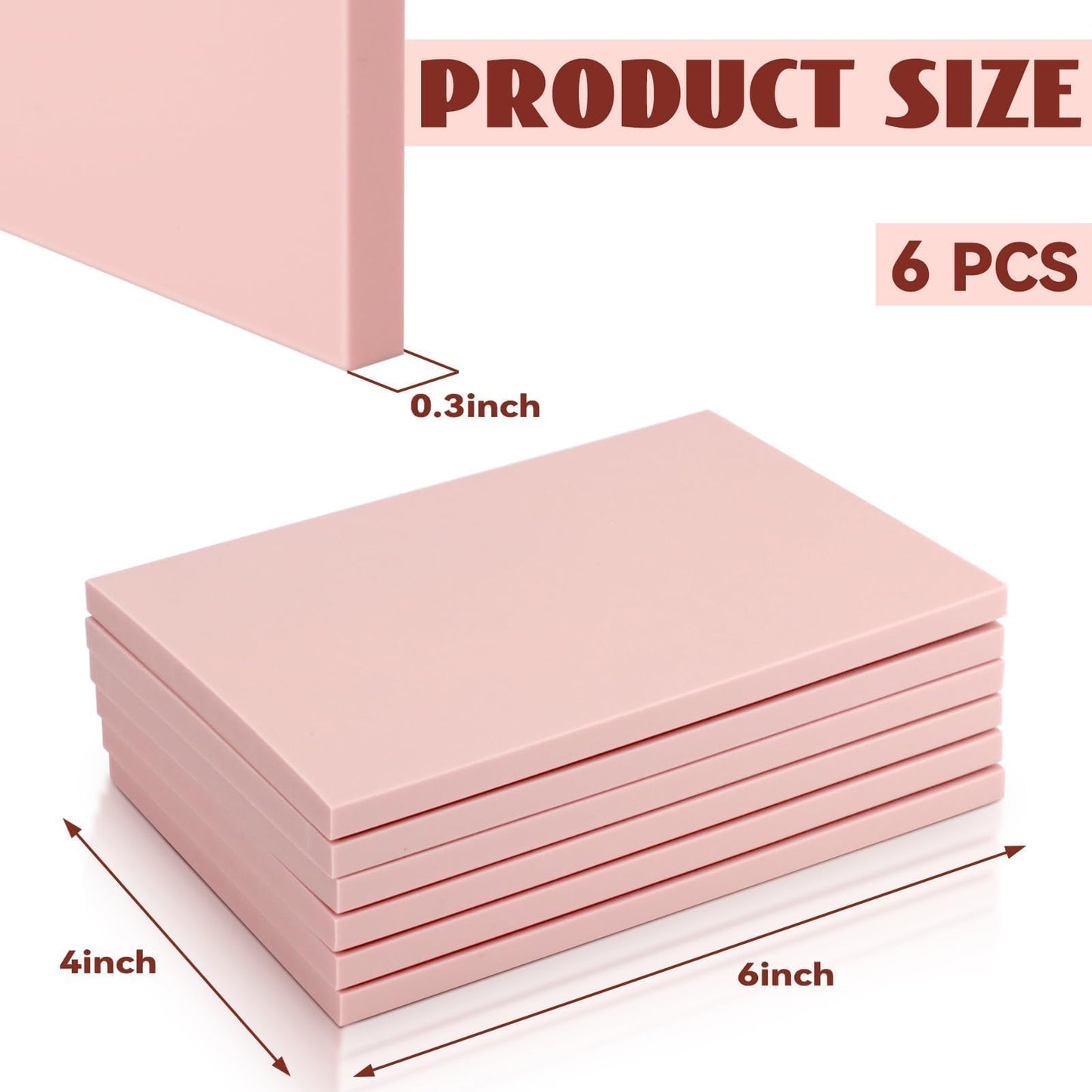 Oopsu 6 Pack 4"x6" Pale Pink Rubber Stamp Carving Blocks Rubber Carved Brick for Stamp Soft Rubber Crafts and DIY Craft Project