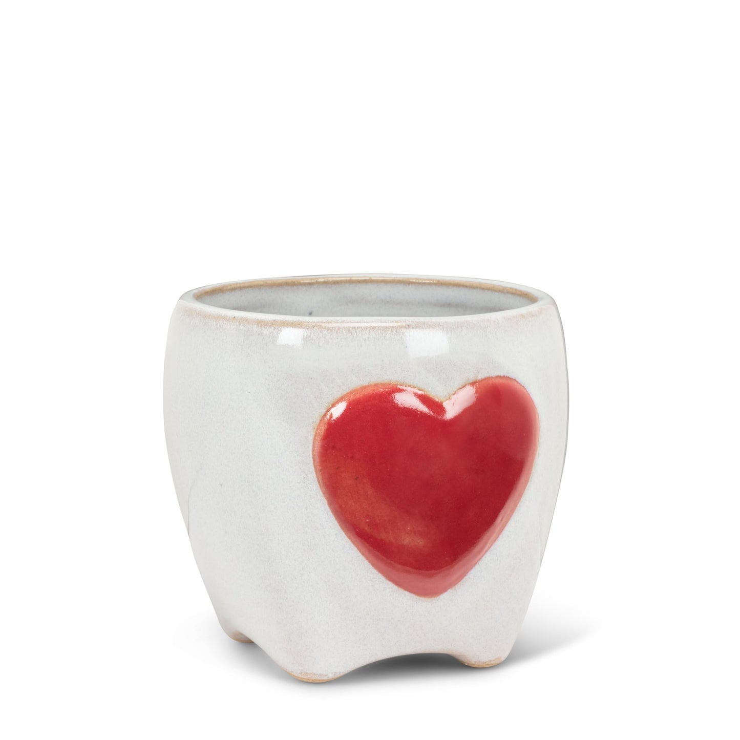 Abbott Collection Small Planter with Heart - Stoneware, White/Red (2.5 inches H)