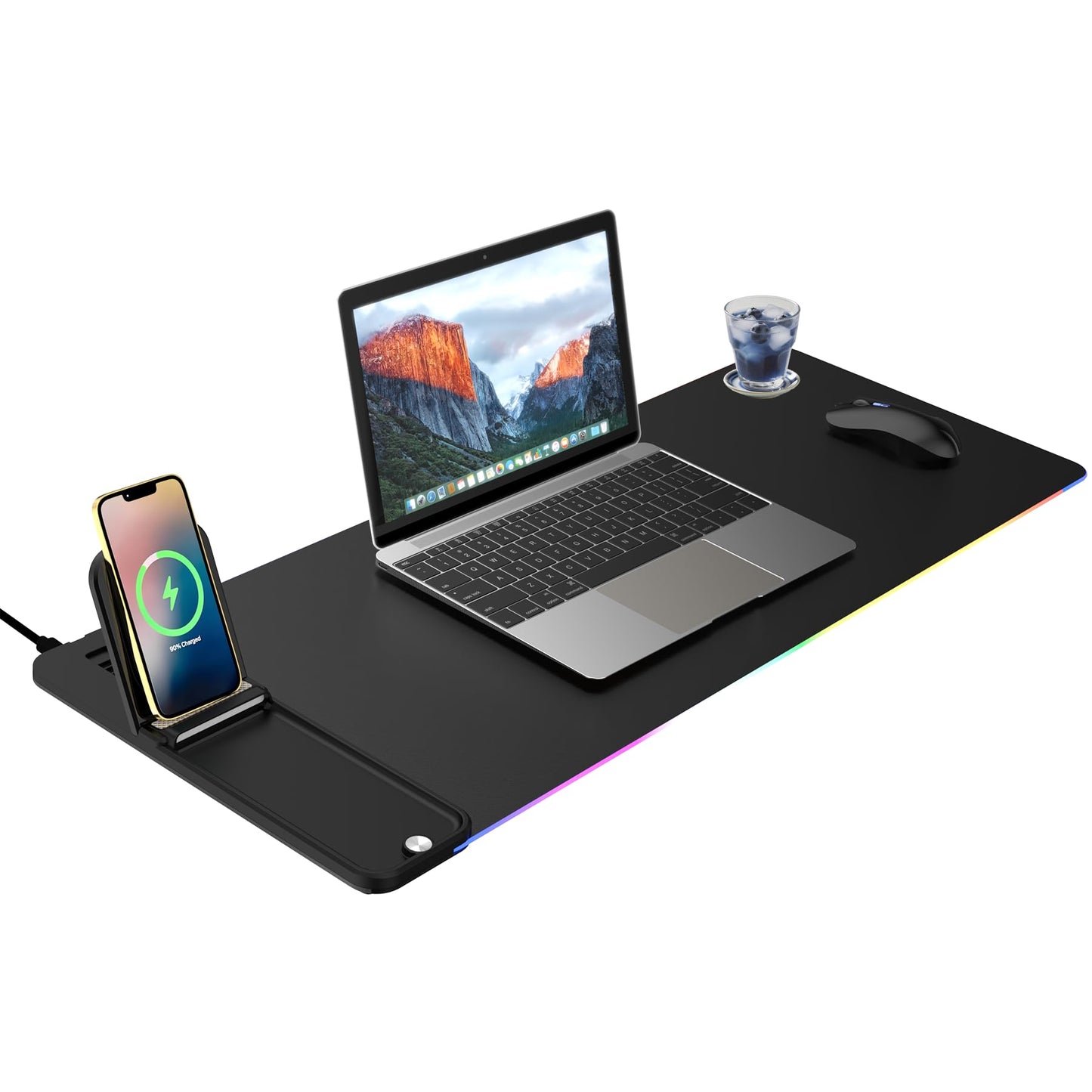 Gifts for Mom Dad &Friends,Wireless Phone Charger with Mouse Pad,RGB Gaming Mouse Pad with Phone Holder, 15W Fast Wireless Charging Desk Mat with Ultra-Smooth Surface for MacBook PC Laptop Computer