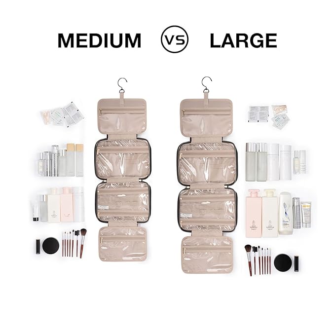 BAGSMART Toiletry Bag Travel Bag with Hanging Hook, Water-resistant Makeup Cosmetic Bag Travel Organizer for Accessories, Shampoo, Full-size Container, Toiletries (Baby Pink, Medium)