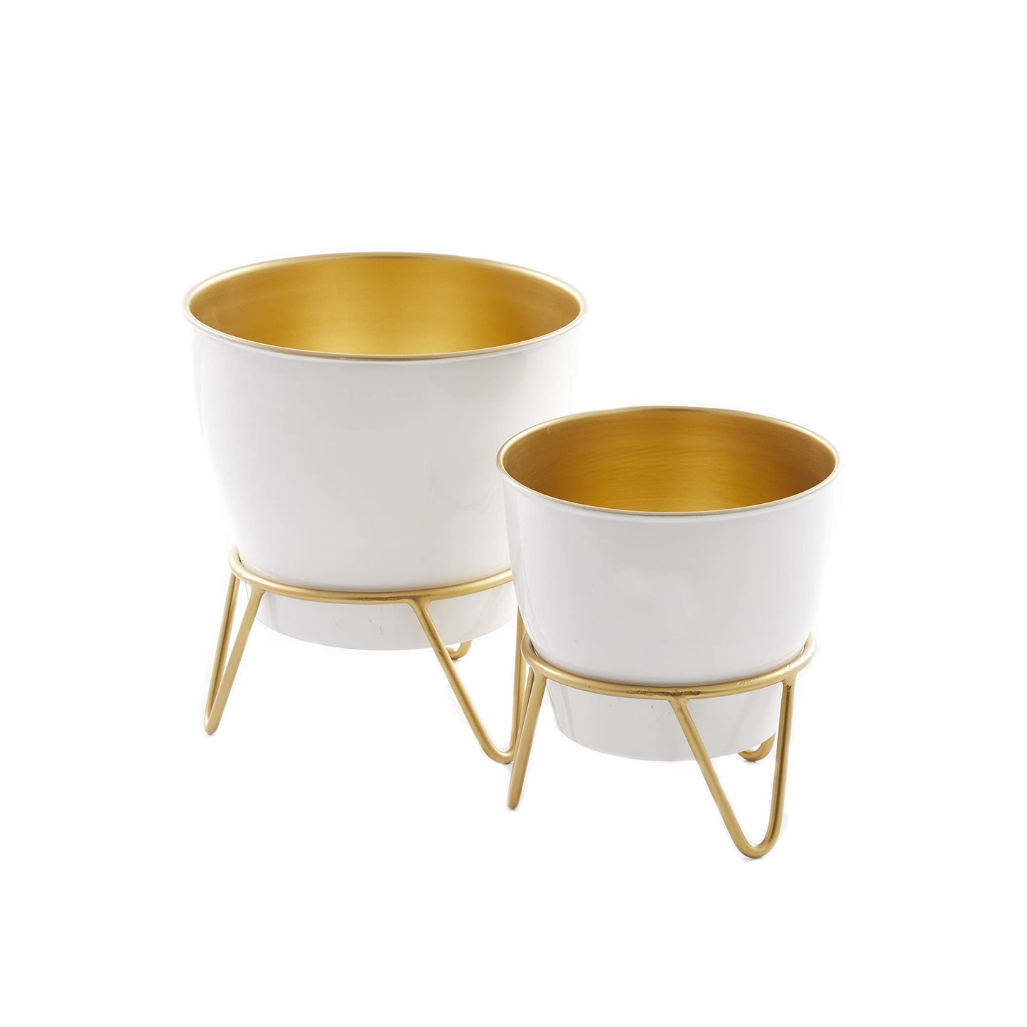 Deco 79 Metal Indoor Outdoor Planter Small Planter Pot with Removable Stand, Set of 2 Planters 11", 9"H, White