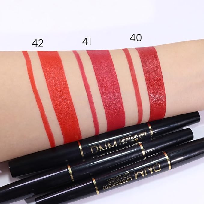 evpct 1Pcs Red Velvet Matte Lip Liner and Lipstick Combo Set Kit for Women, Fire Orange British Red Magic 24 Hours Lipstick and Lip Liner Stain Makeup Set Long Lasting Waterproof 24 labial, 42#