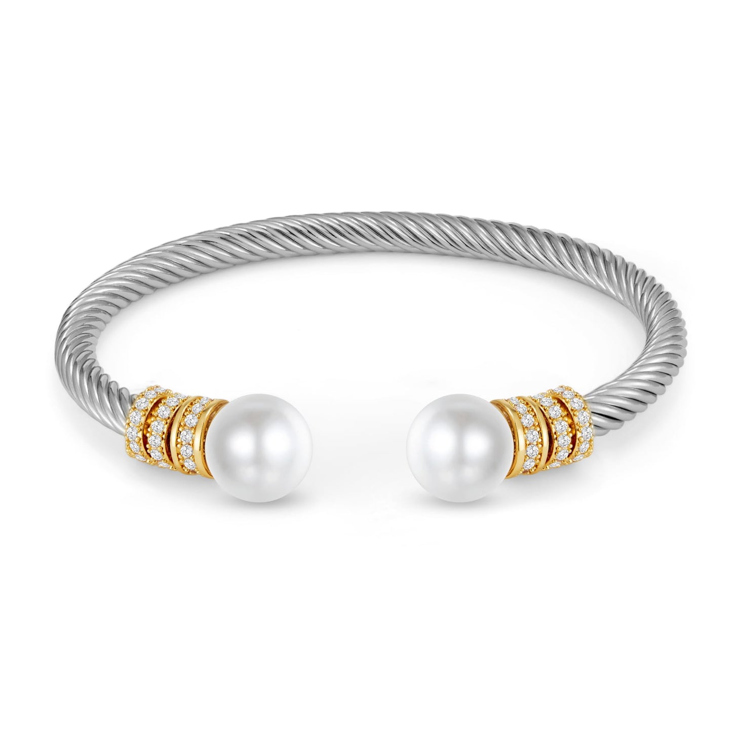 WOWORAMA Silver Cable Wire Cuff Bracelet for Women Two Tone Statement Bangle Bracelet Mixed Metal Chunky Cuff Bracelets Adjustable Jewelry