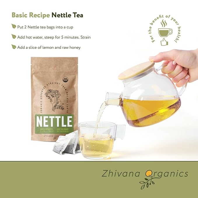 Organic Nettle Tea (100 Tea Bags) - Stinging Nettle Leaf TeaBags (Urtica Dioica) - Te de Ortiga Verde Organica - Support Digestion, Fluid Balance, Kidney, Skin, Hair
