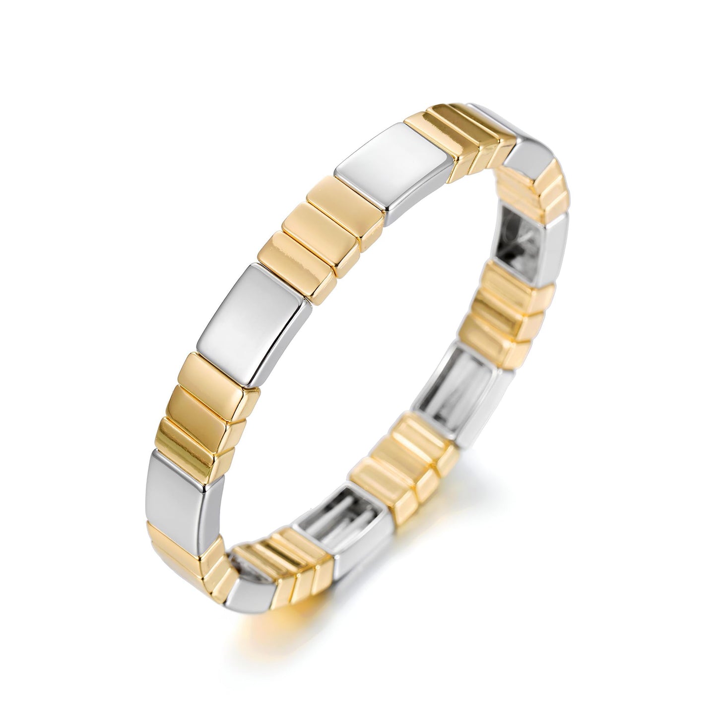 AOLIMI 18k Gold Plated and Silver Bracelet for Women Trendy Two Tone Square Stretch Bracelets Stackable Jewelry