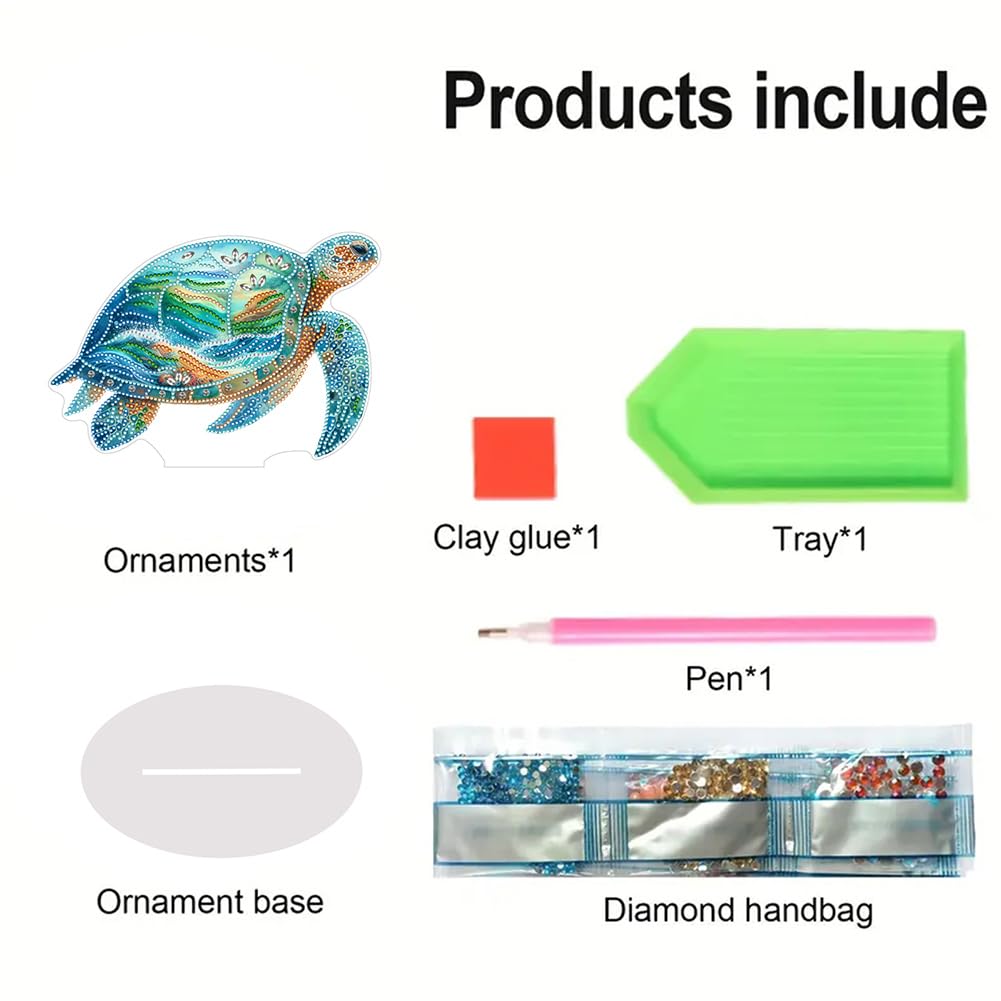 C'eitura 5D DIY Diamond Art Sea Turtle Tabletop Decor - Double-Sided Crystal Rhinestone Desktop Ornament for Home Office, Marine Life Craft Gift for Adults