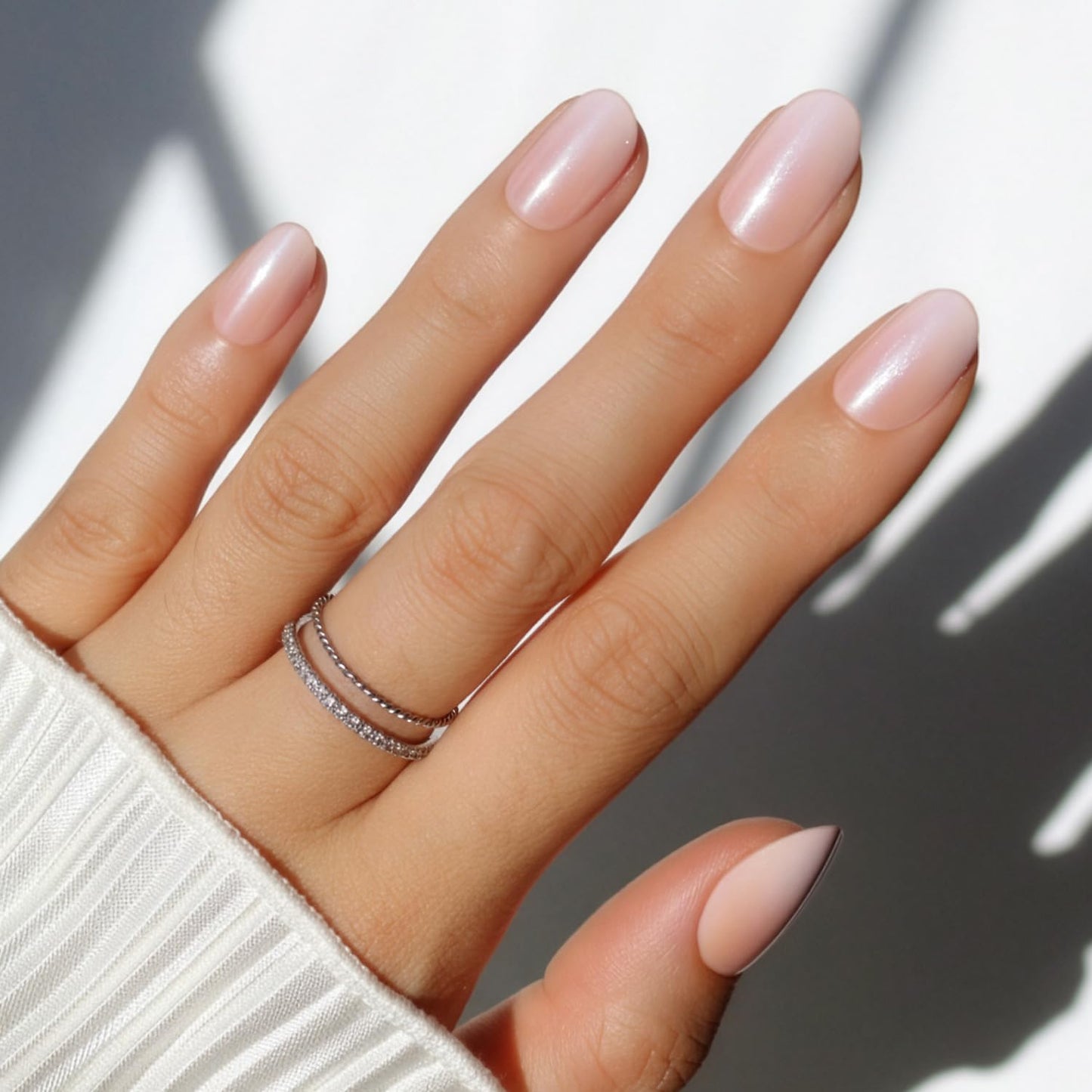 Glamnetic Press On Nails - Crystal Glaze | Glazed Short Oval Nude Fake Nails with Ombré, Salon Quality Neutral Nails | 15 Sizes - 30 Nail Kit with Glue