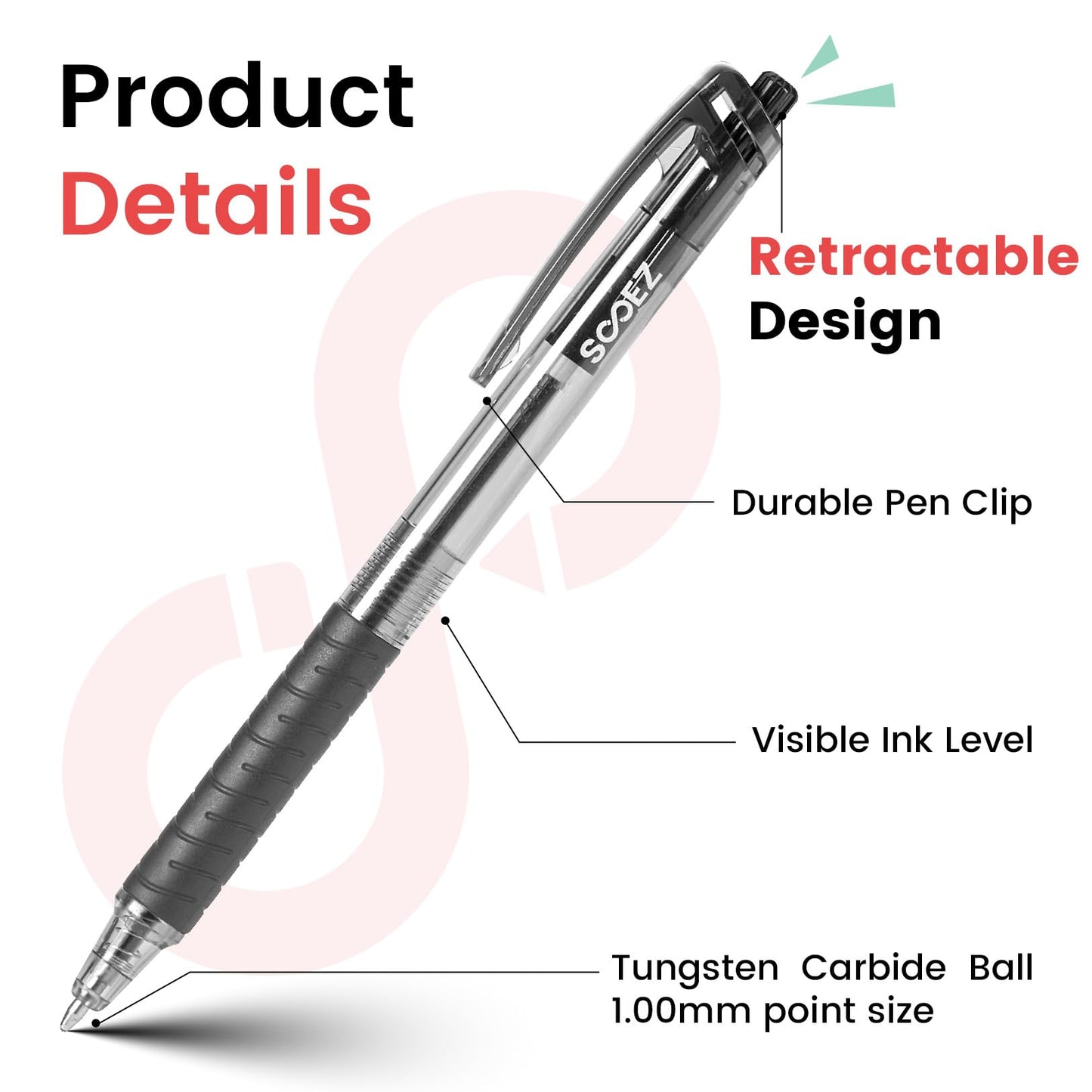 Sooez 80 Pack Pens Bulk, Ballpoint Pens with Soft Grip, Retractable Black Ink Pen, Medium Point 1.0mm for Note-Taking & Journaling, Smooth Writing No Bleed for Nurses Servers Teachers School Office