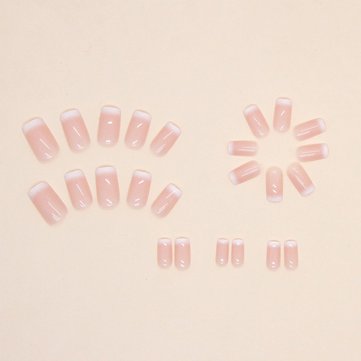 Puyokinm Square Press on Nails Medium Fake Nails Gradient Pink False Nails Full Cover Acrylic Glossy Glue on Nails Nude Artificial Nails Stick on Nails for Women 24Pcs