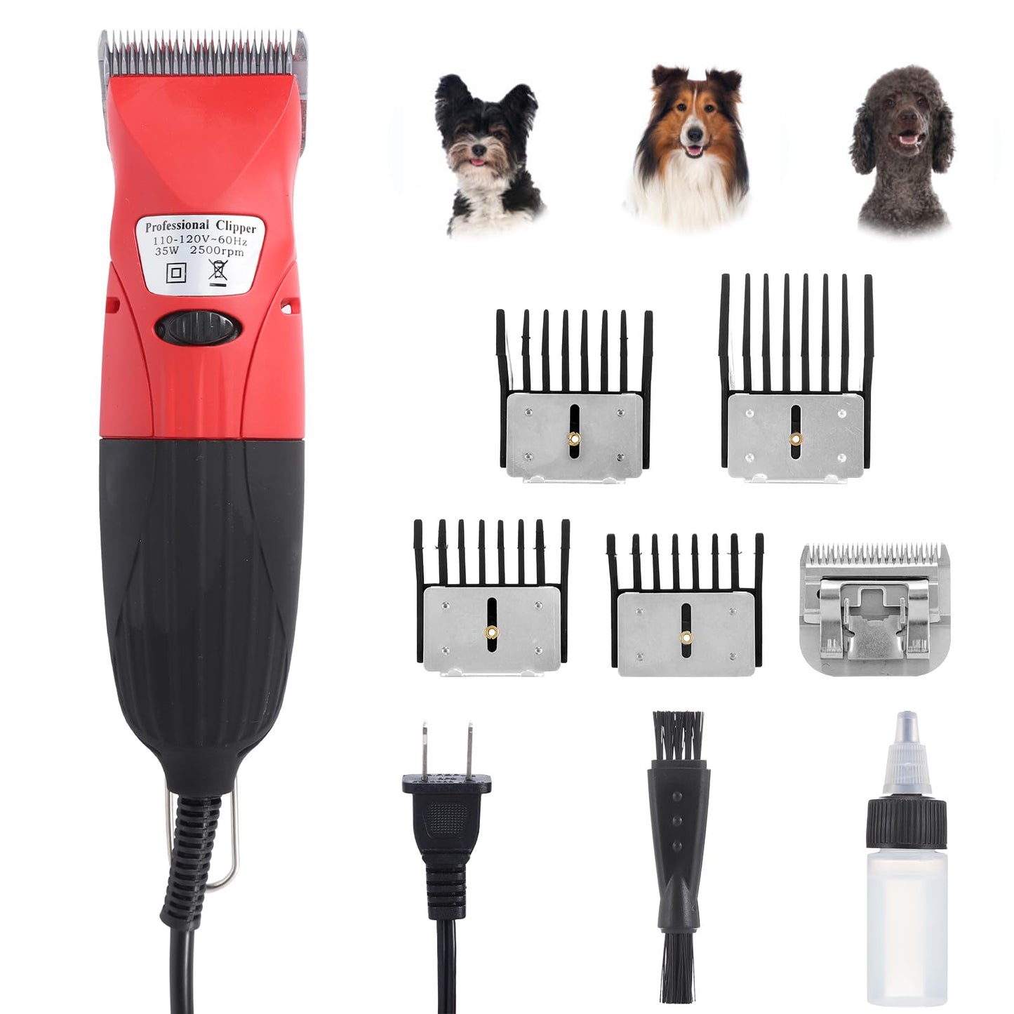 DUCKBOY 35W Pet Hair Clipper & Grooming Kit for Dogs and Cats – Includes 4 Interchangeable Blades & 3m Power Cable – Professional Trimmer for Small to Large Pets