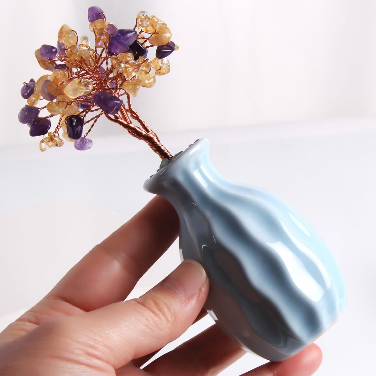 Natural Crystal Tree, Life Tree, Ornaments Placed on desks and Offices, Natural Amethyst Yellow Crystal