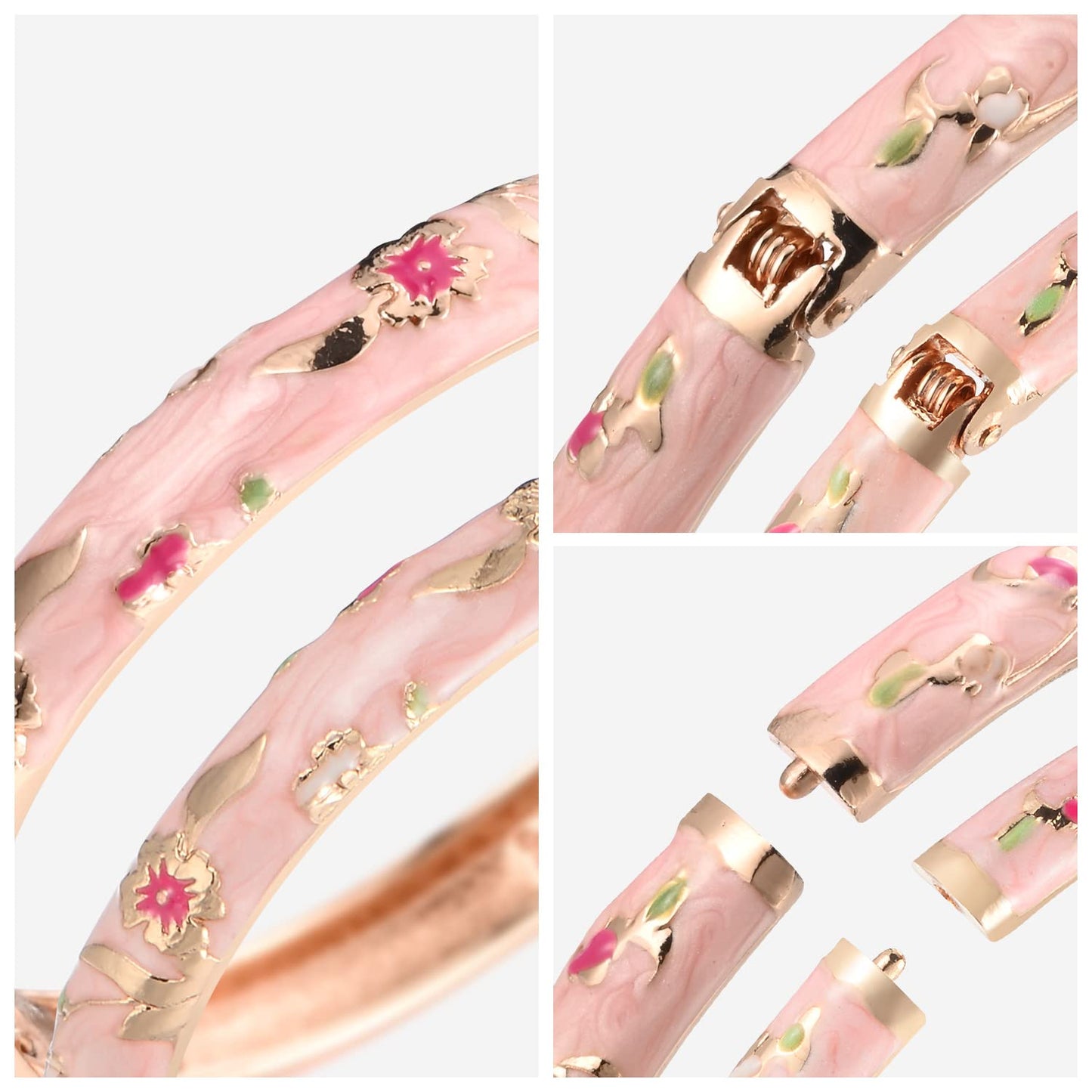 UJOY Designer Indian Style Cloisonne Bracelets 2.4'' Openable Cuff Enameled Bangles Set Jewelry Gift for Women Packed in Box 55A111-55B31 Pink